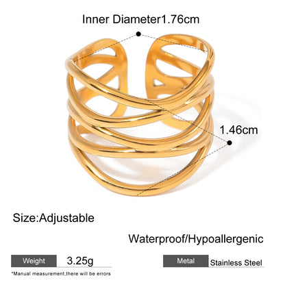 18k Gold Stainless Steel Multi-Layered Hollow Open Ring