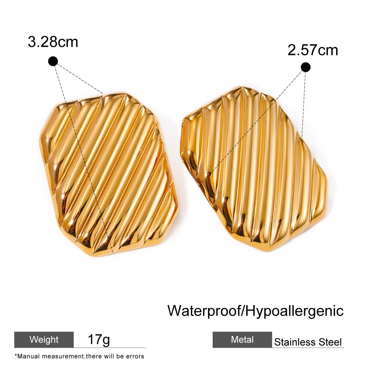 18K Gold Stainless Steel Rectangular Diagonal Stripe Earrings