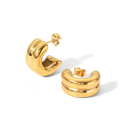 18k Gold Stainless Steel Double-Layer Earrings