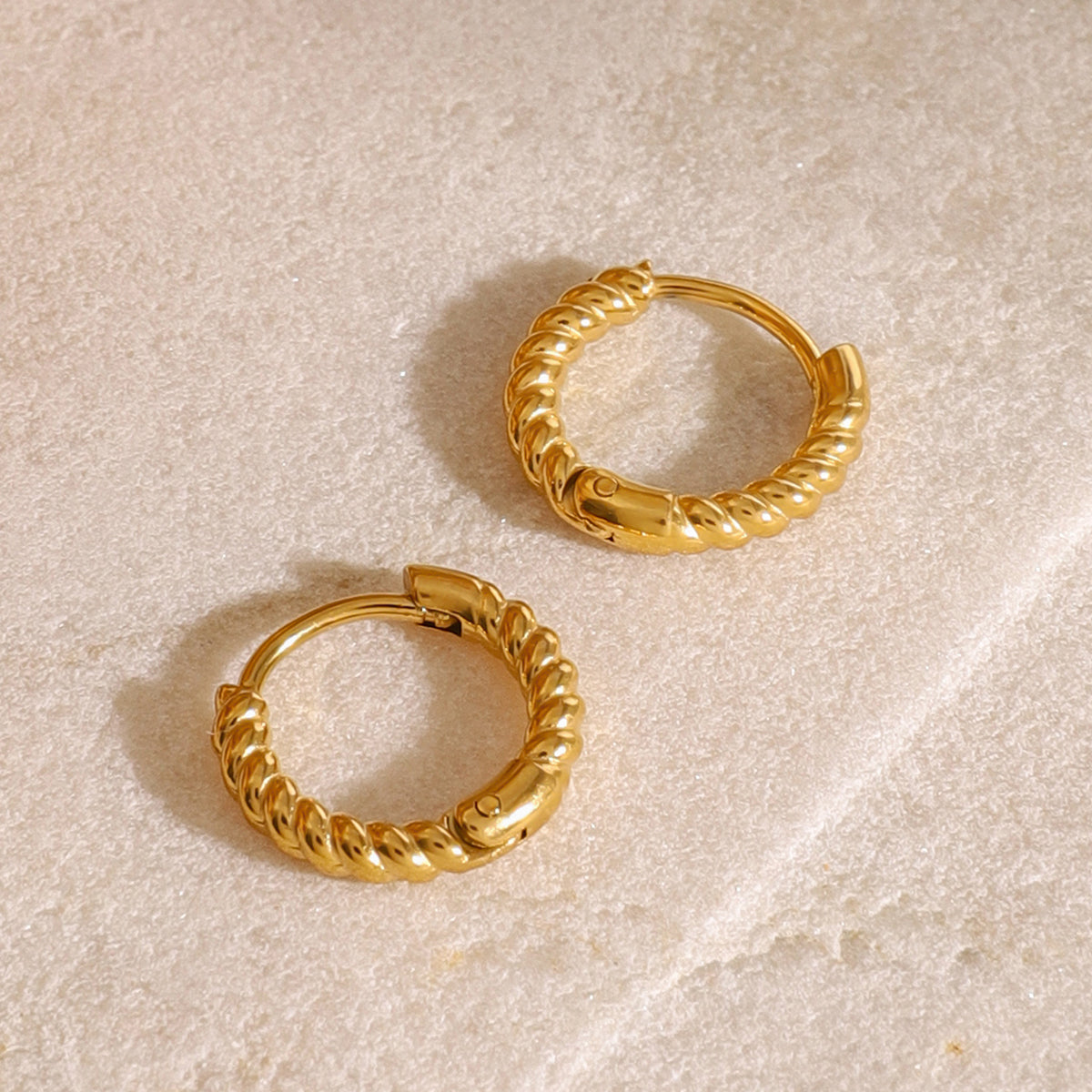 18k Gold Stainless Steel Simple Daily Twisted Hoop Earrings