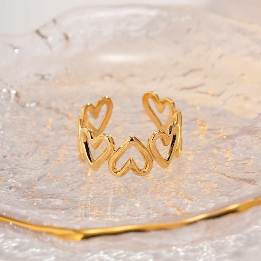 18K Gold Stainless Steel Hollow Heart Ring