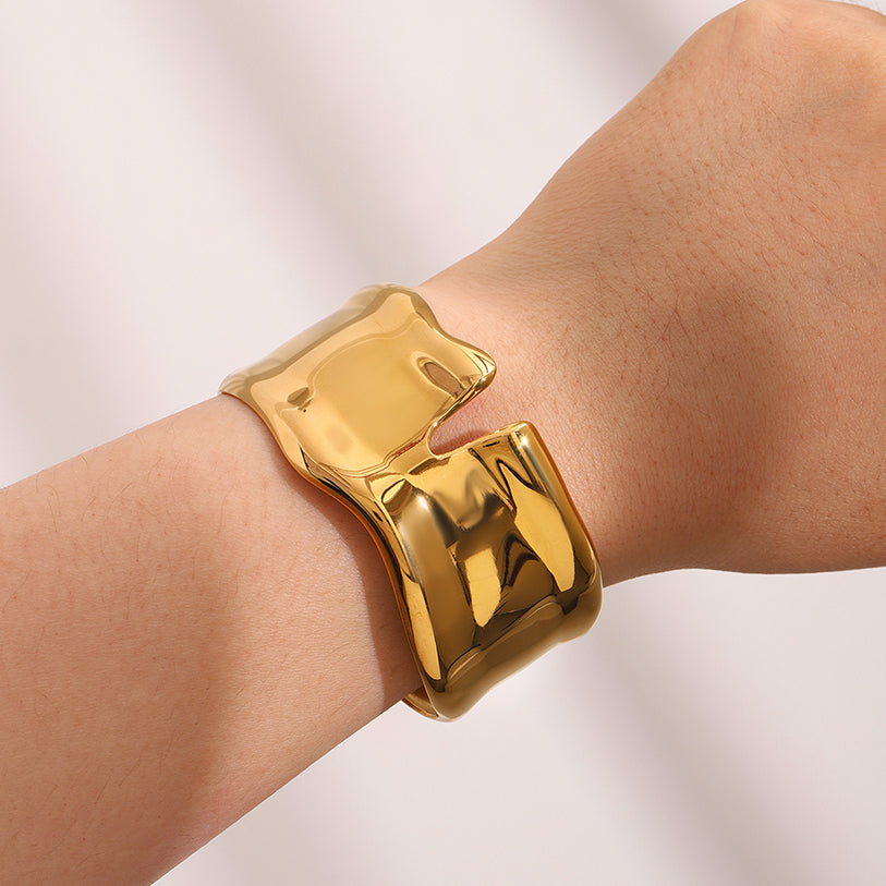 18k Gold Stainless Steel Wide Open Cuff Bracelet