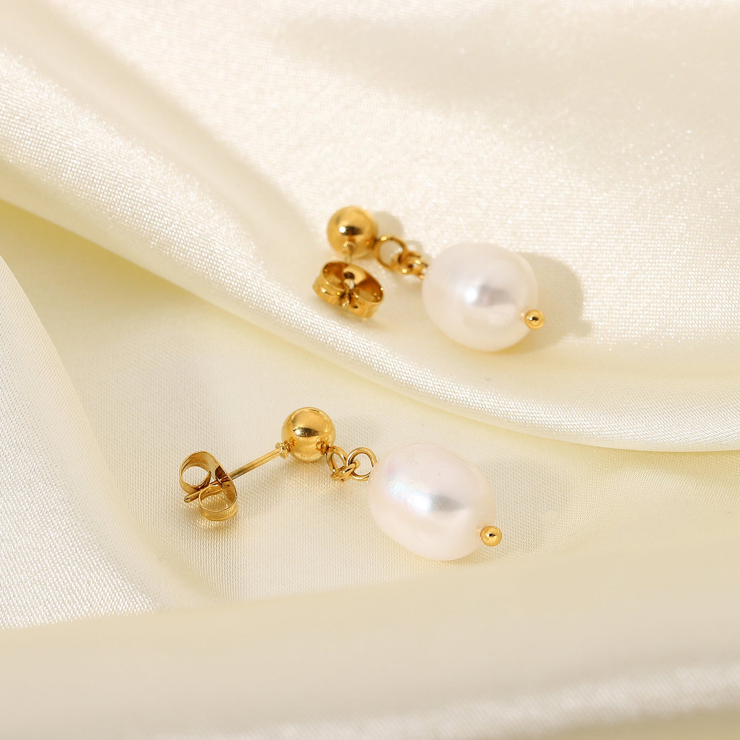 18k Gold Stainless Steel Large Pearl Pendant Earrings