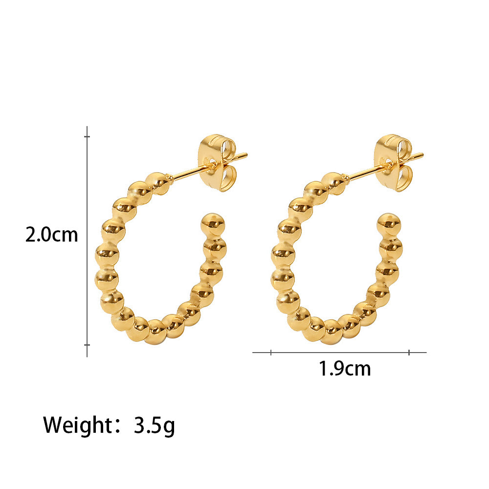 Small Gold Bead Round C-Shaped Hoop Earrings