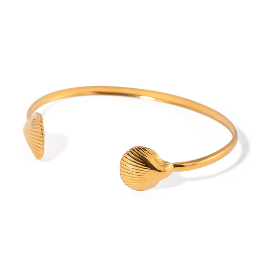 18K Gold Stainless Steel Small Scallop Simple Open Bangle