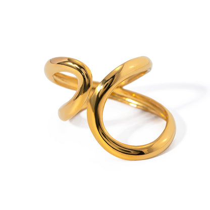 18k Gold Stainless Steel Simple Wave Irregular Hollow Open Ring