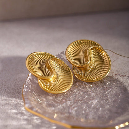 18K Gold Stainless Steel Water Drop Textured Spiral Earrings