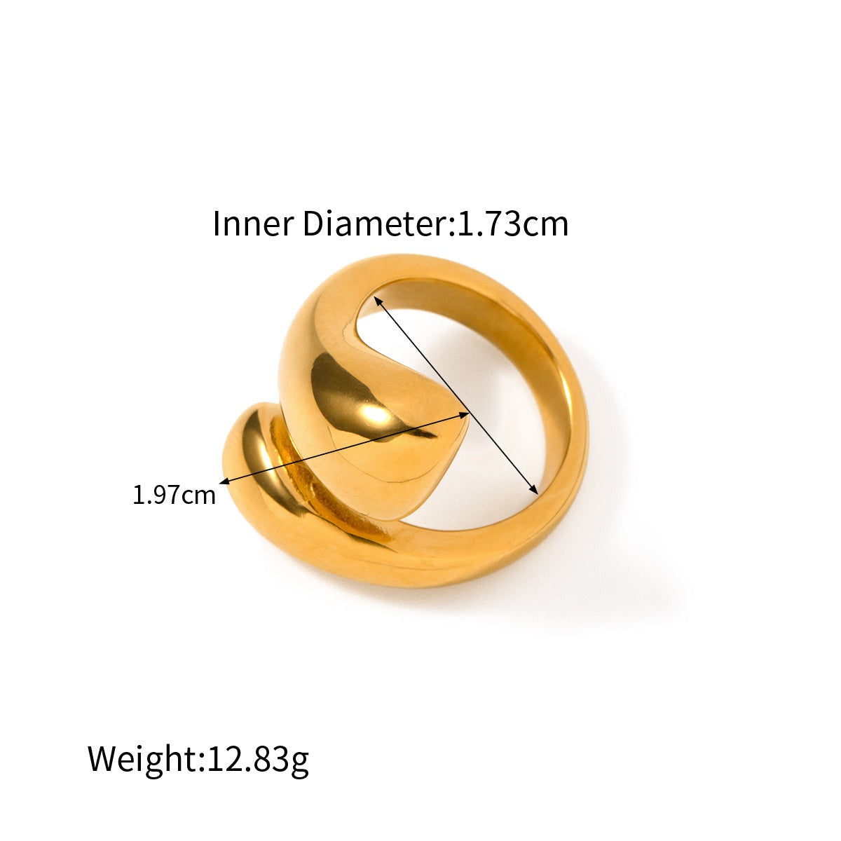 18K Gold Stainless Steel Polished Water Drop Cross Open Ring