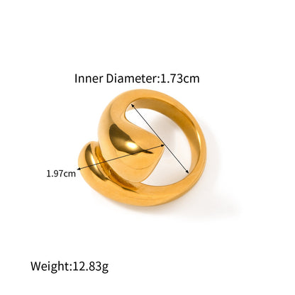 18K Gold Stainless Steel Polished Water Drop Cross Open Ring