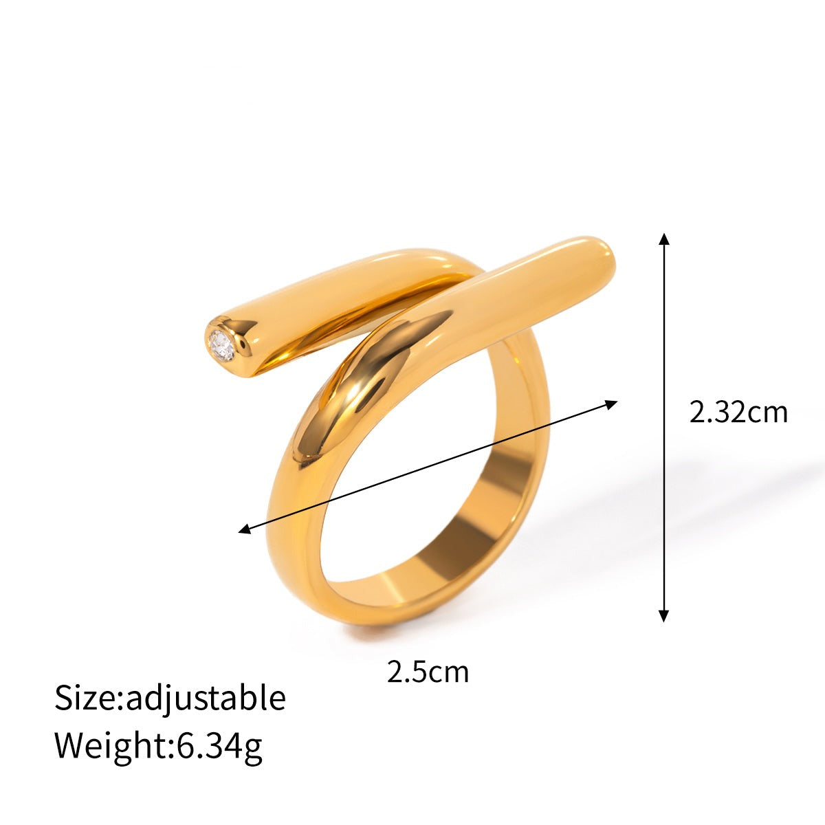 18K Gold Stainless Steel Inlaid Zircon Simple Intersecting Line Open Ring