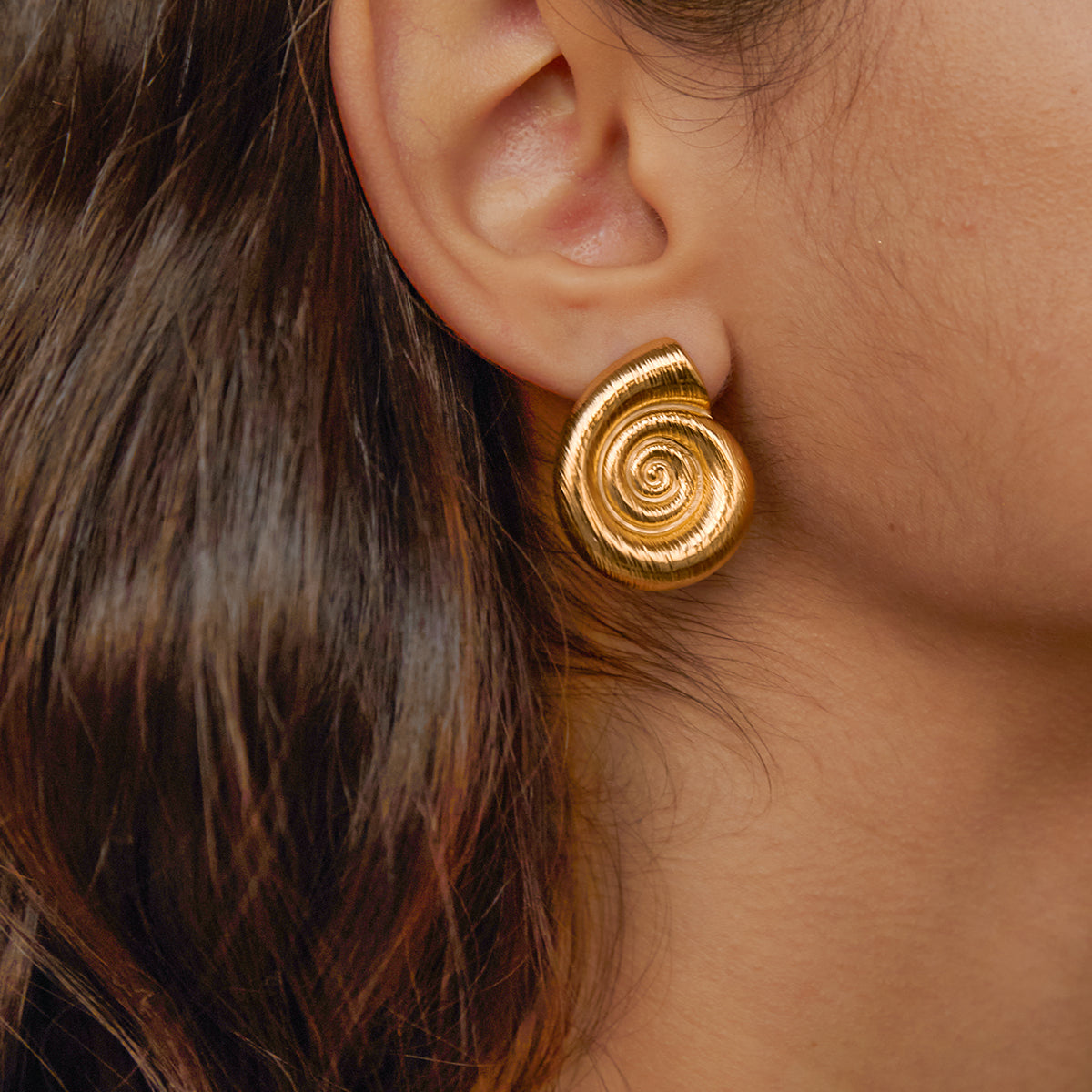 18K Gold Stainless Steel Conch Spiral Earrings