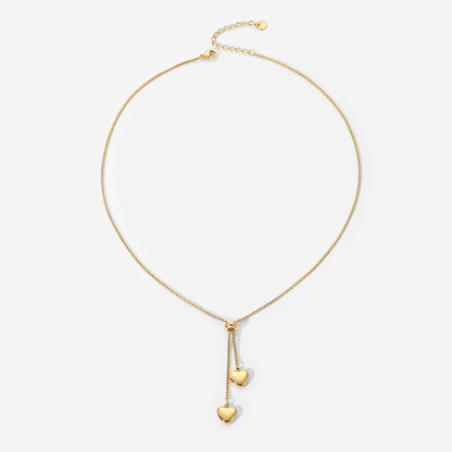 14K Gold Y-Shaped Rope Chain Necklace with Two Heart Pendants