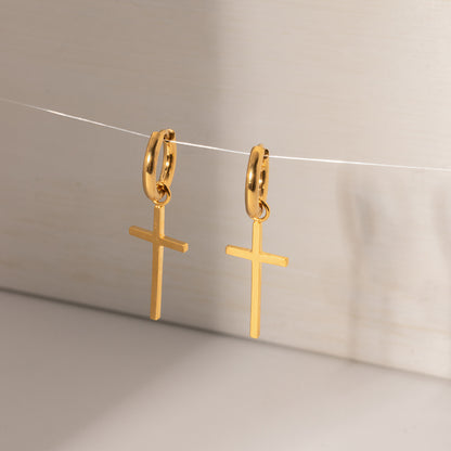 18k Gold Stainless Steel Cross Pendant Earrings