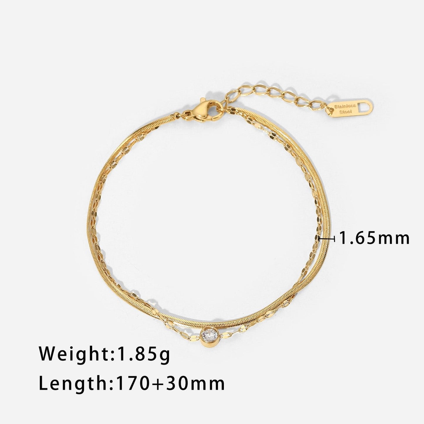 Single Zircon Snake Bone Chain Double-Layer Bracelet