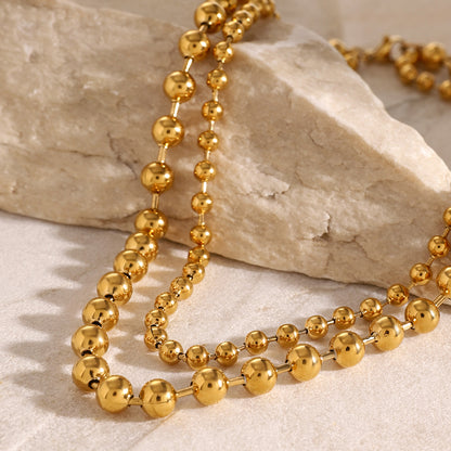 18k Gold Stainless Steel Double-Layer Necklace with Steel Beads