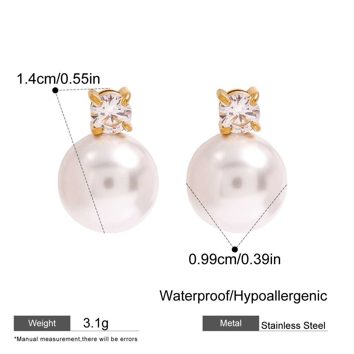 18k Gold Stainless Steel with Pearl Shell Bead Earrings