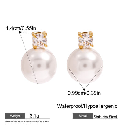 18k Gold Stainless Steel with Pearl Shell Bead Earrings