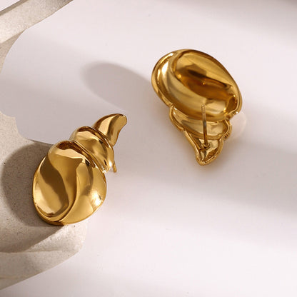 18k Gold Stainless Steel 3D Polished Conch Shell Earrings (Left & Right Pair)