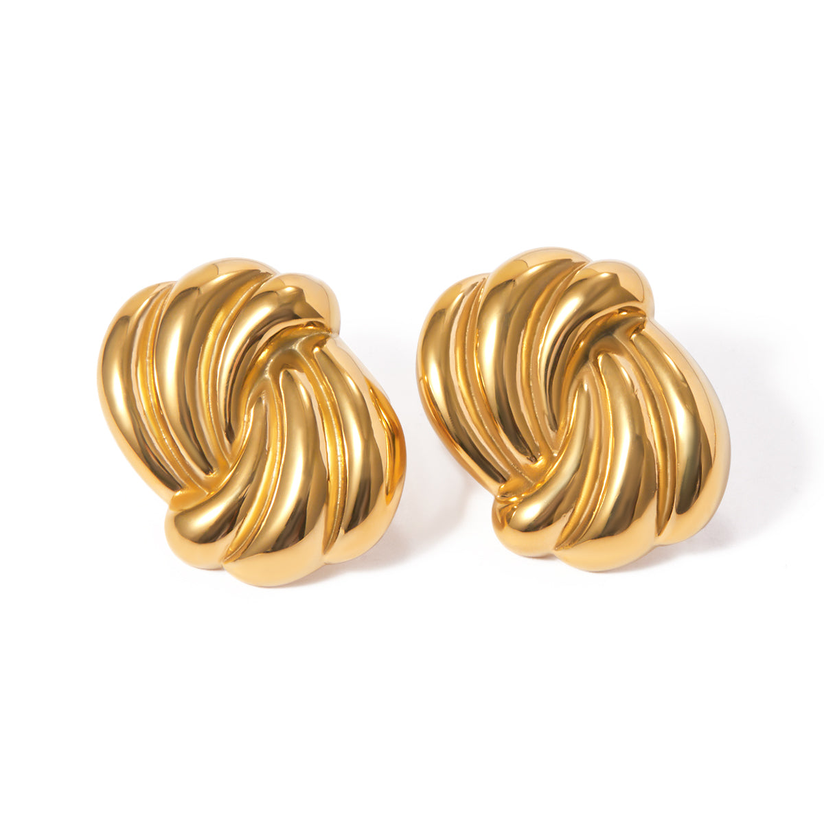 18K Gold Stainless Steel Wave Bar Earrings