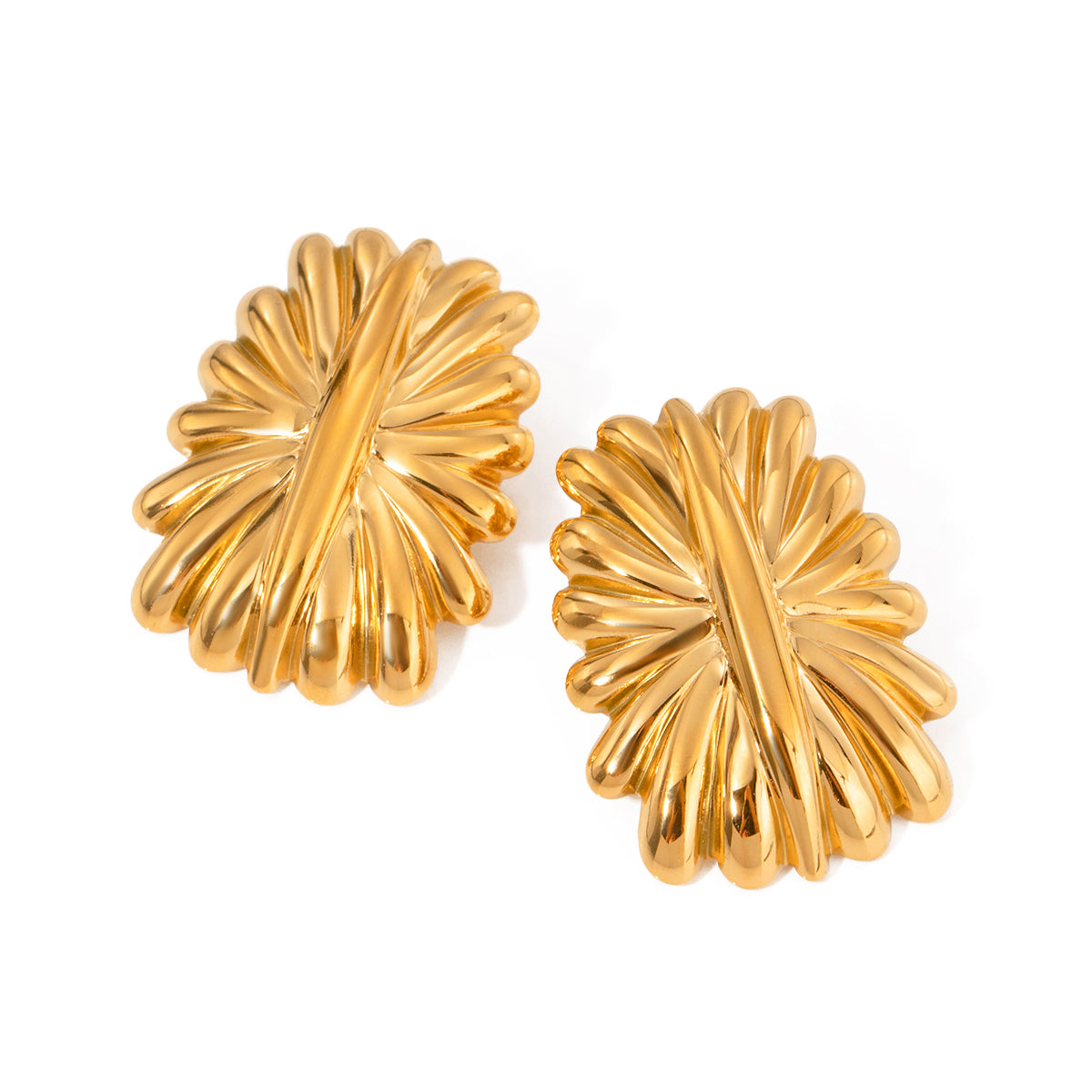 18K Gold Stainless Steel Vintage Double Layer Smooth Hollow Earrings