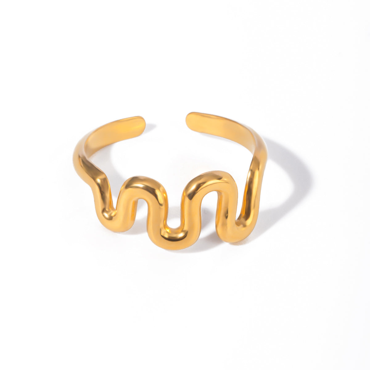 18K Gold Stainless Steel Wavy Open Ring