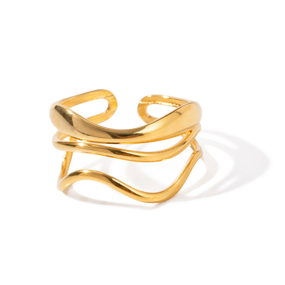 18k Gold Stainless Steel Multi-Layer Water Wave Ring