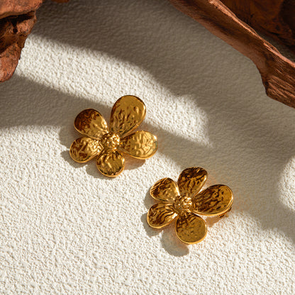 18K Gold Stainless Steel Flower Earrings