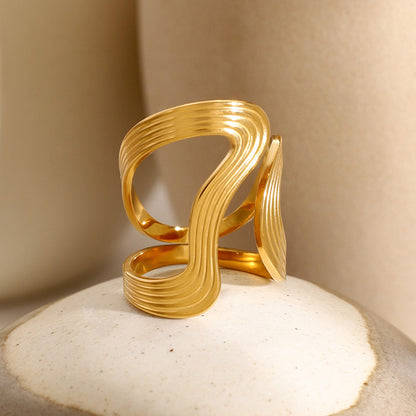 18k Gold Stainless Steel Threaded Irregular Open Ring