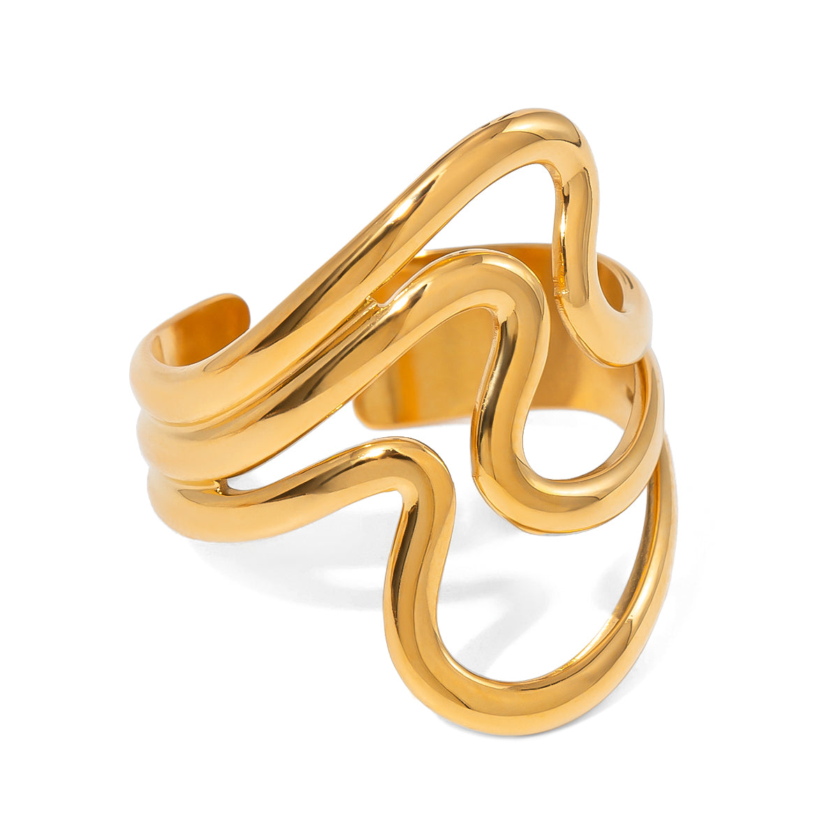 18k Gold Stainless Steel Wavy Irregular Hollow Open Ring