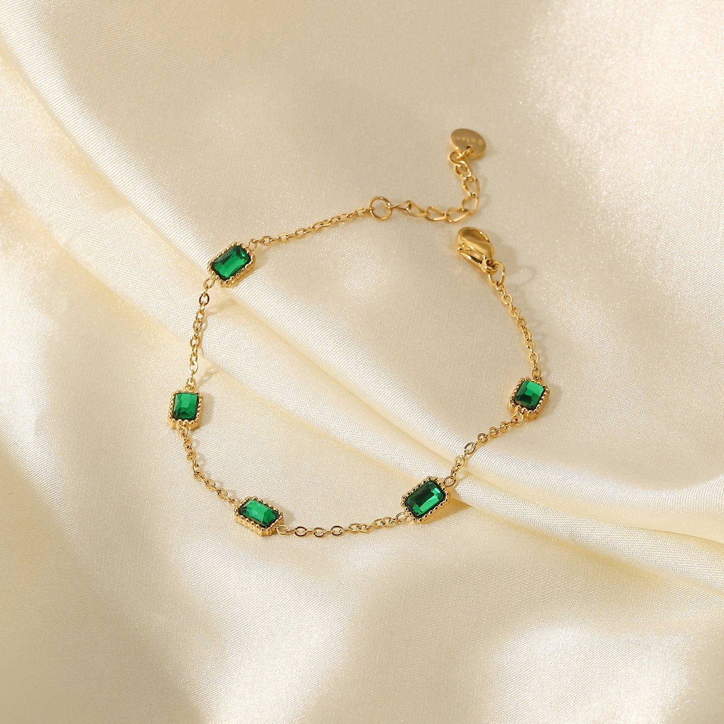 14K Gold Multiple Square Green Zircon Bracelet