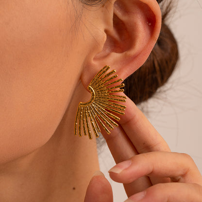 18k Gold Stainless Steel Hollow Fan-Shaped Earrings