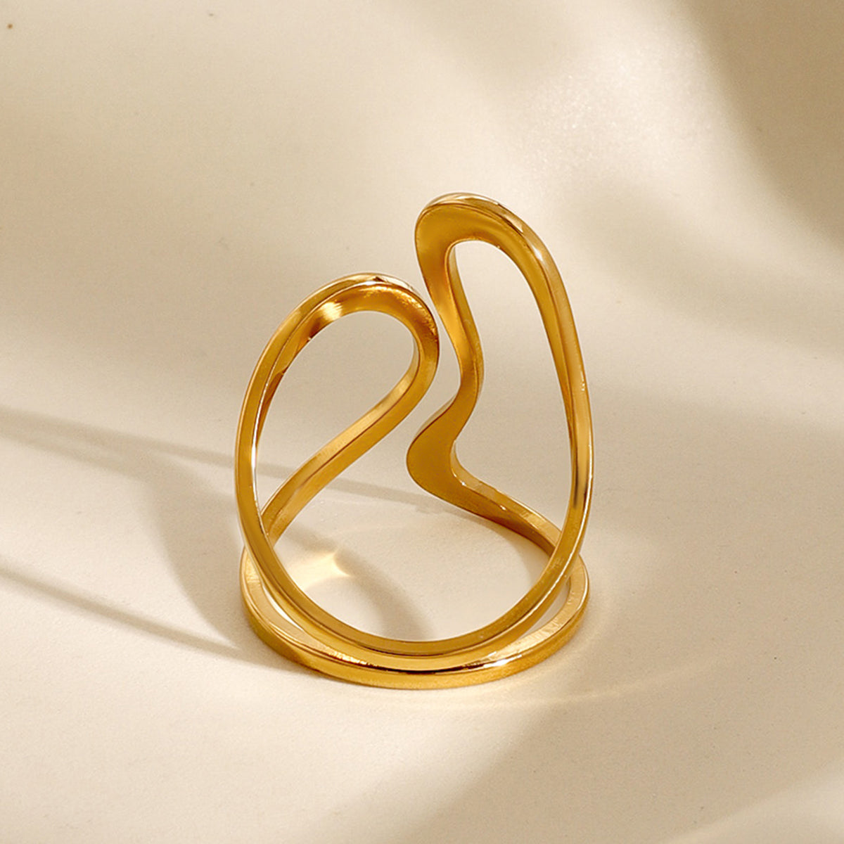 18k Gold Stainless Steel Smooth Line Irregular Open Ring