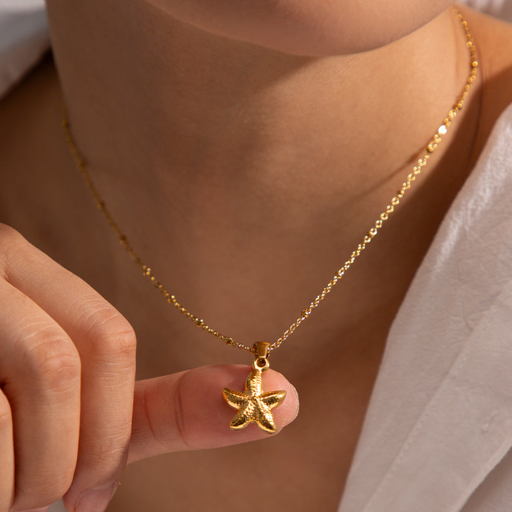 18K Gold Stainless Steel Starfish Pendant Necklace