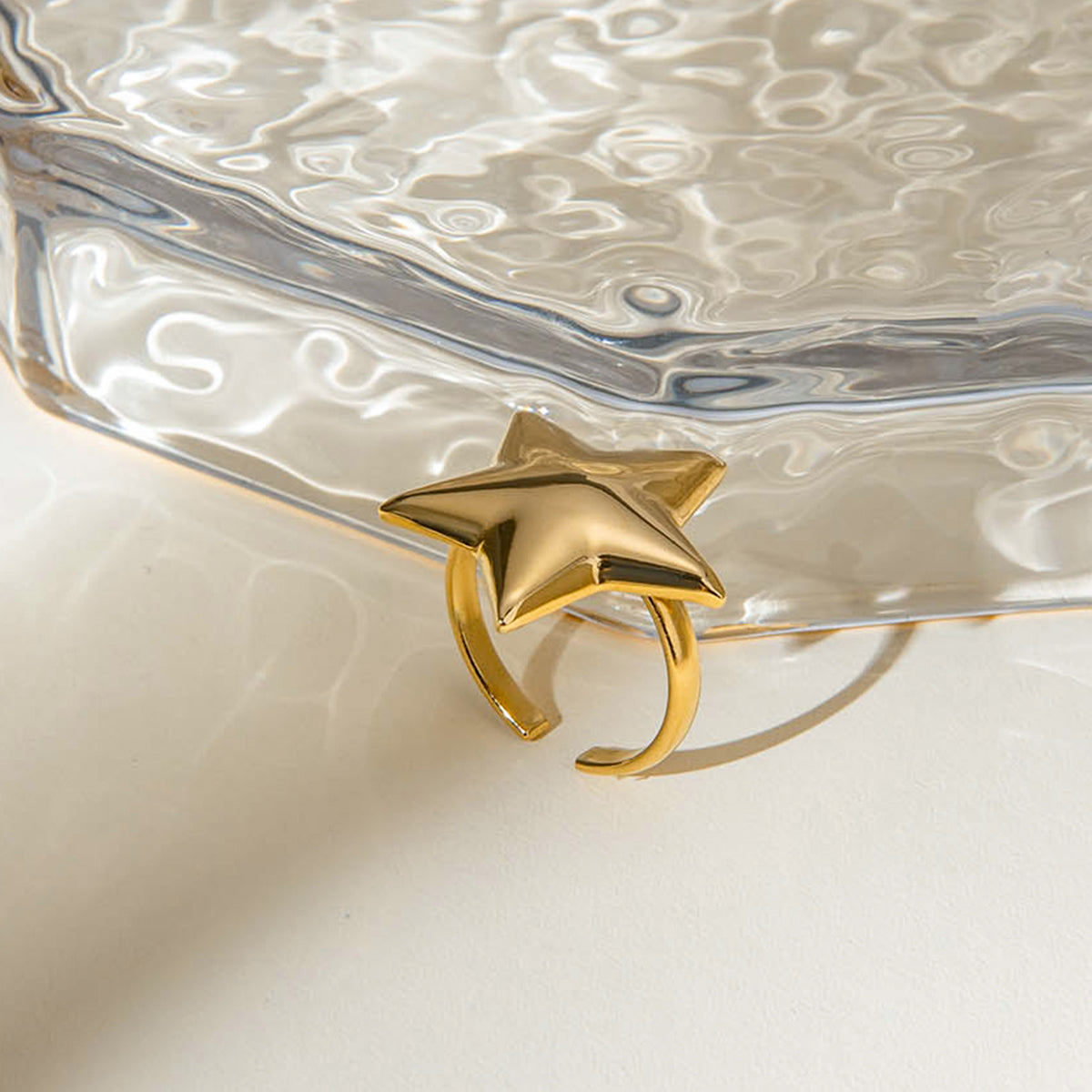 18K Stainless Steel Smooth Convex Star Open Ring