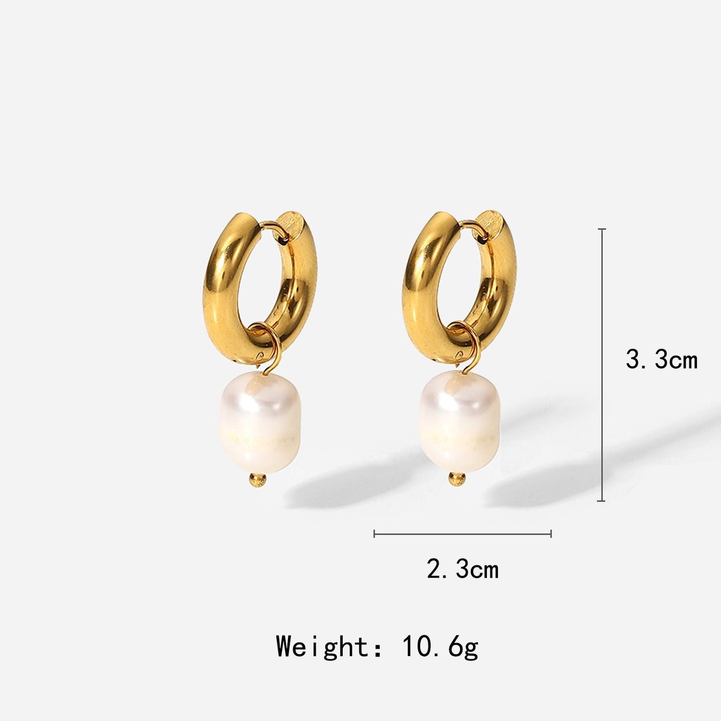 18K Gold Stainless Steel Freshwater Pearl Pendant Hoop Earrings