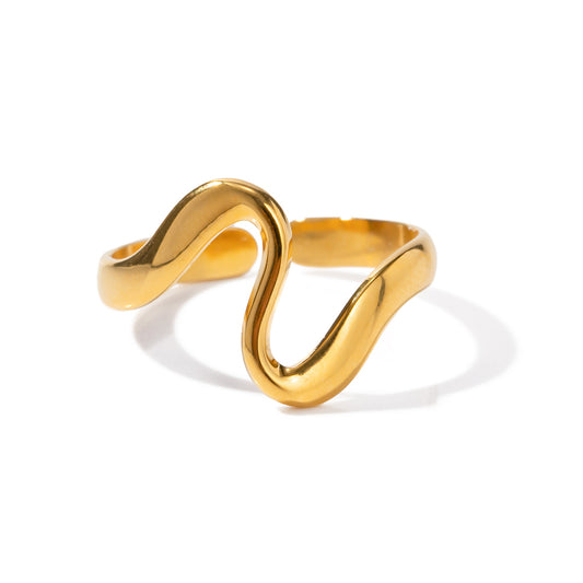 18K Gold Stainless Steel Irregular Curve Geometric Arc Ring