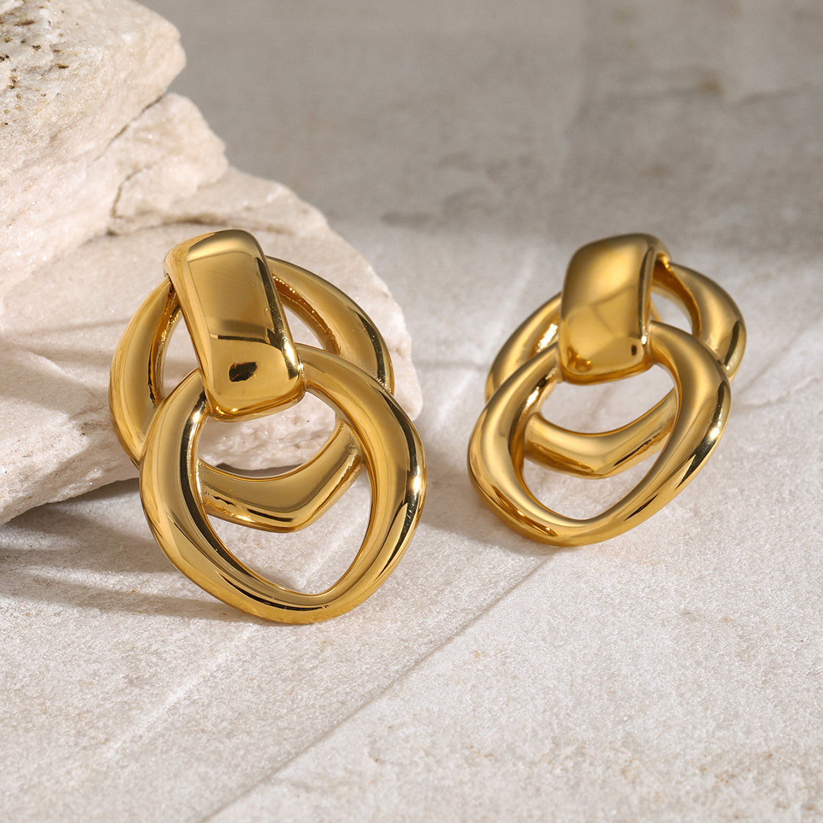 18k Gold Stainless Steel Geometric Metal Double Layer O-Ring Earrings