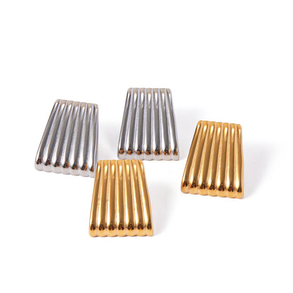 18K Gold Stainless Steel Striped Trapezoid Earrings