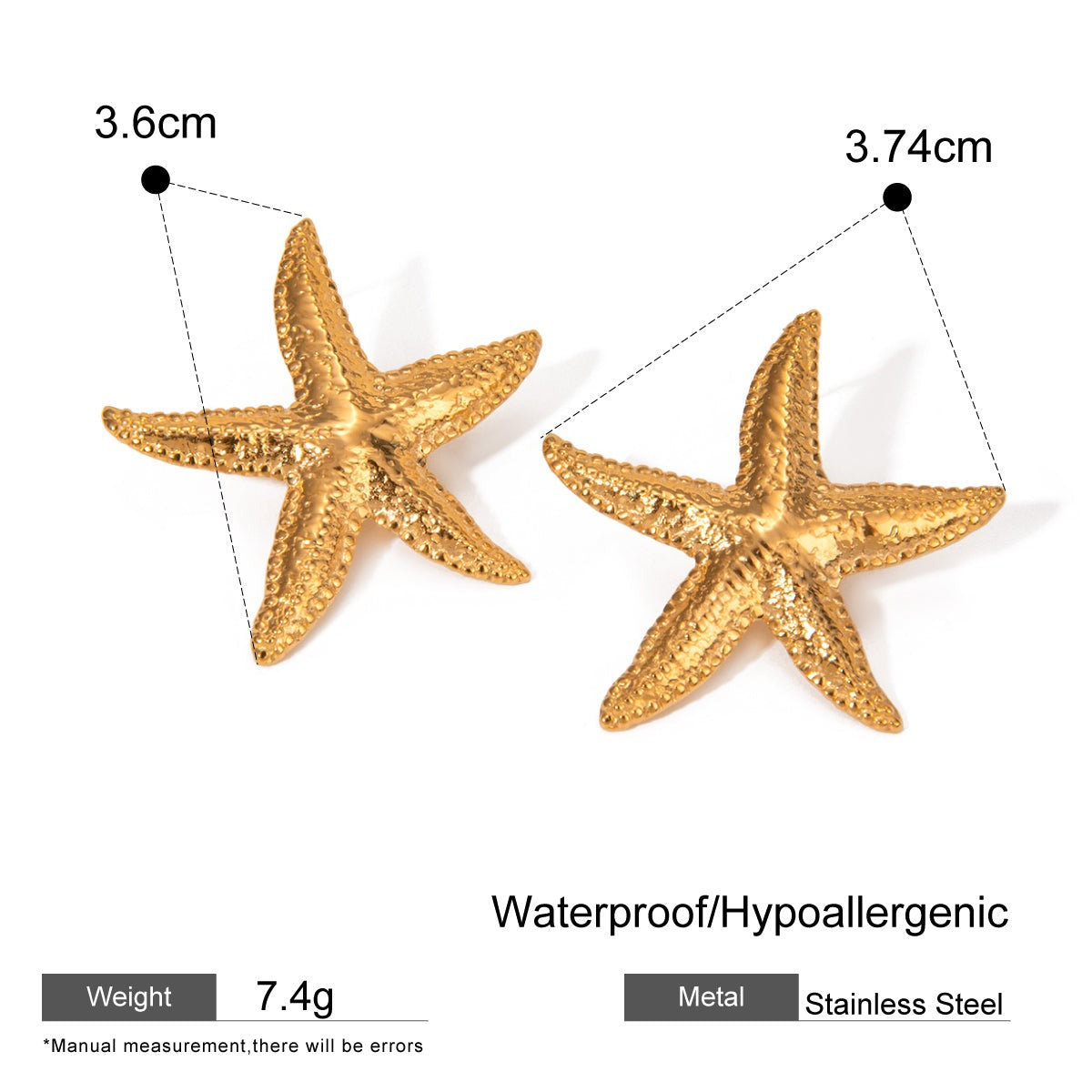 18K Gold Stainless Steel Starfish Earrings