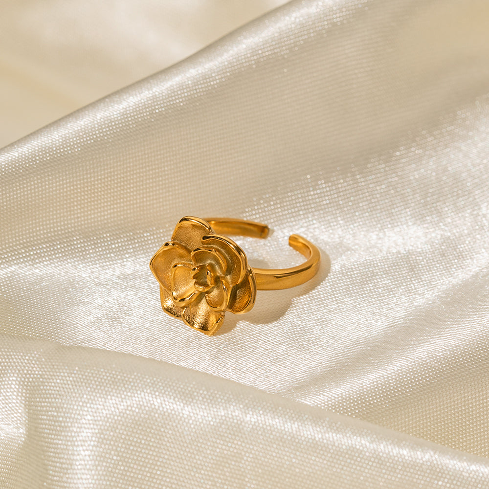 18k Gold Stainless Steel Camellia Open Ring