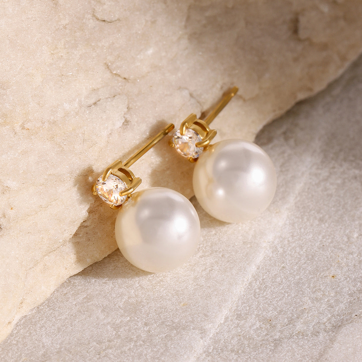 18k Gold Stainless Steel with Pearl Shell Bead Earrings