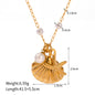 18K Gold Stainless Steel Necklace with Pearl, Starfish and Shell Pendants