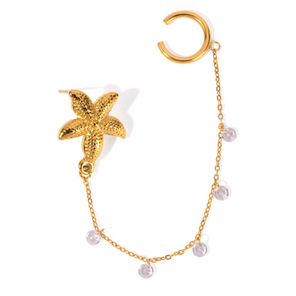 18K Gold Stainless Steel Starfish and Zircon Ear Cuff (1PC)