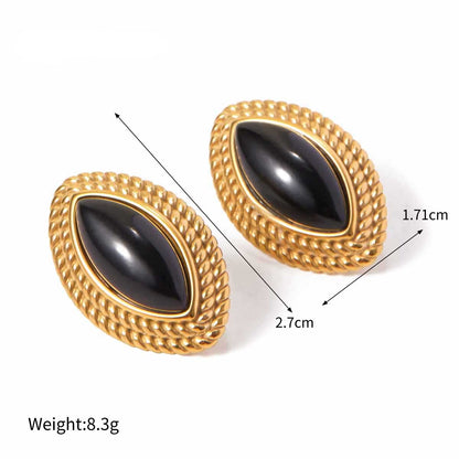 18K Gold Stainless Steel Marquise Black Onyx Earrings