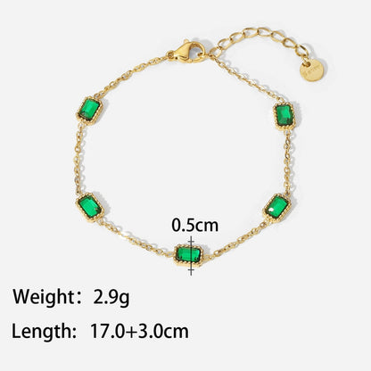 14K Gold Multiple Square Green Zircon Bracelet