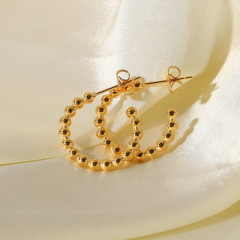 Small Gold Bead Round C-Shaped Hoop Earrings