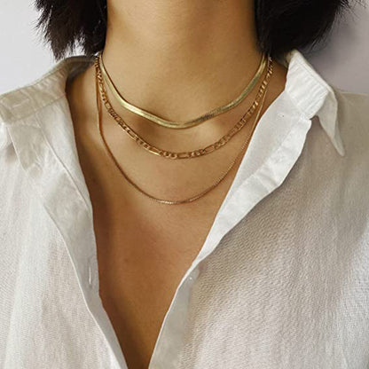 Triple-Layer Blade Chain Figaro Necklace