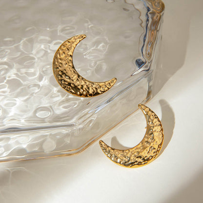 18K Gold Stainless Steel Textured Crescent Earrings (Left and Right)