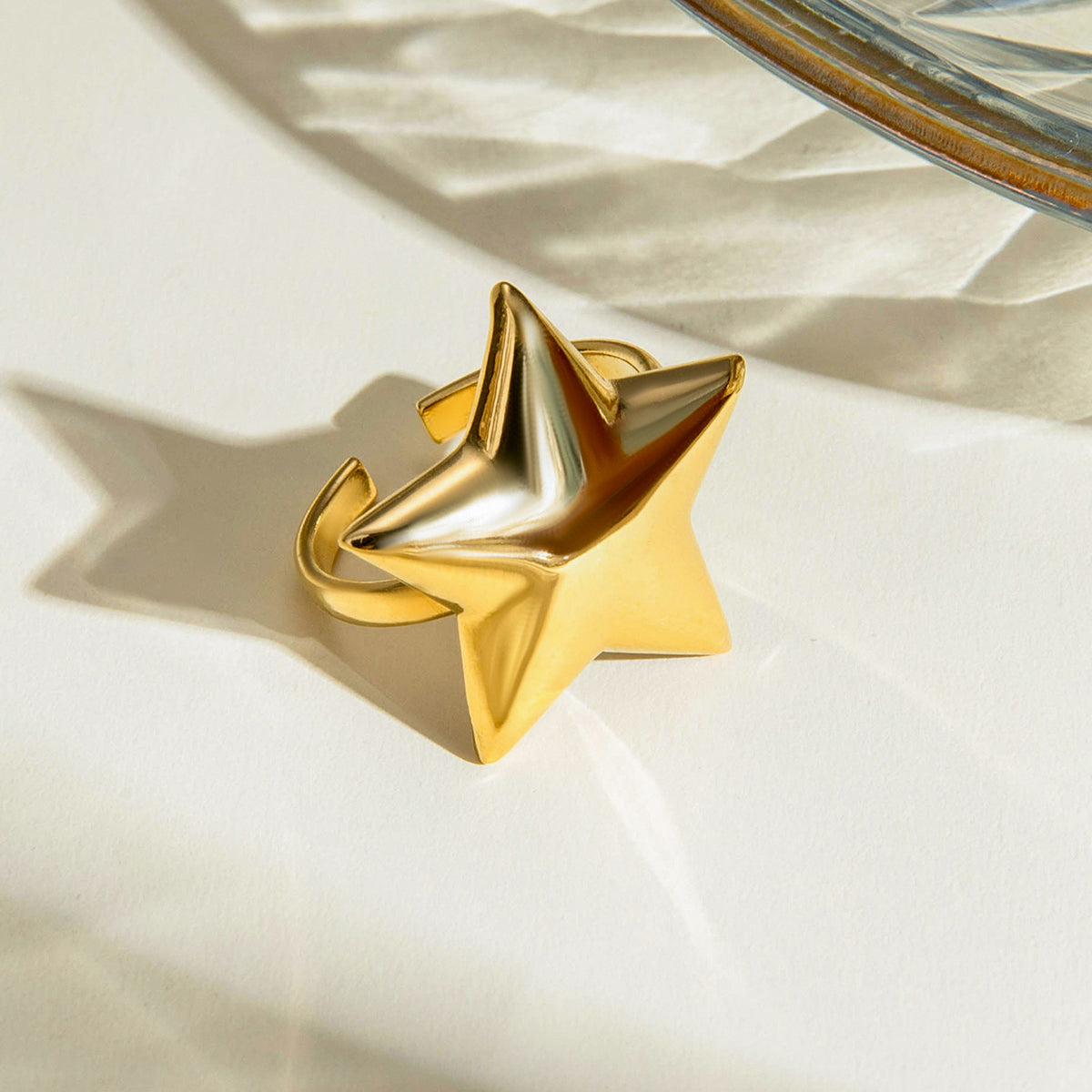 18K Stainless Steel Smooth Convex Star Open Ring