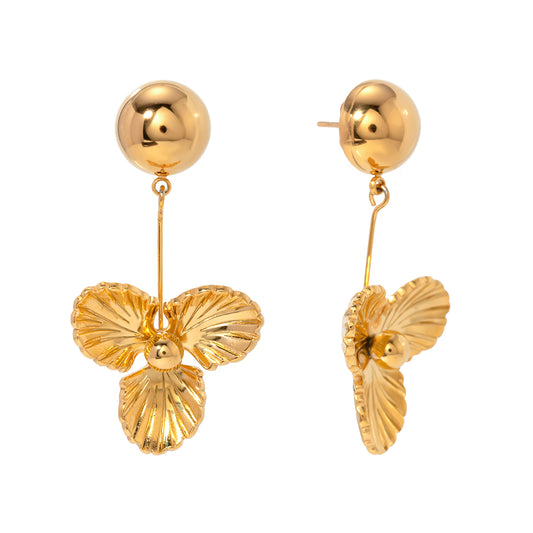 18k Gold Stainless Steel Hemisphere Three-Petal Flower Pendant Earrings